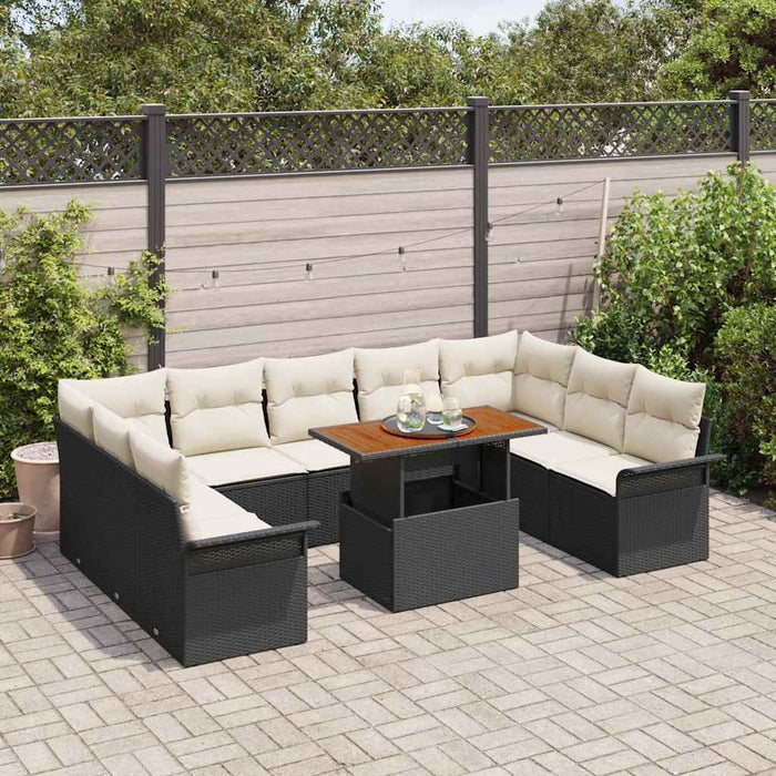 Set di divani da giardino  da 10 pezzi, cuscini neri in polirattan 3358112