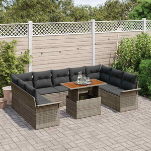 vidaXL Set Divano da Giardino 10 pcs Grigio Poly Rattan