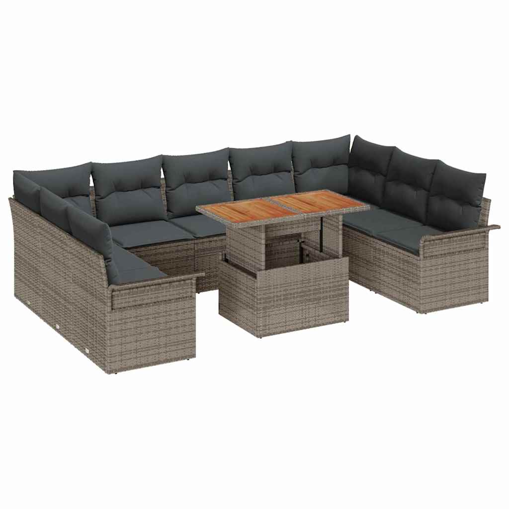 Set di divani da giardino da 10 pezzi con cuscini in polyrattan grigio 3358113