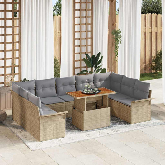 Set di divani da giardino  in rattan sintetico beige da 10 pezzi 3358114
