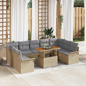vidaXL Set Divano da Giardino 10 pcs Beige Poly Rattan