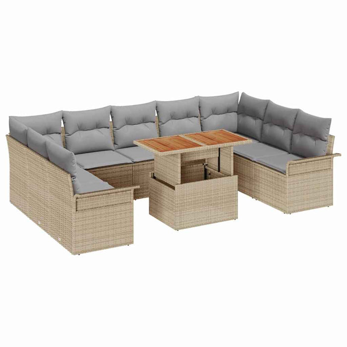 vidaXL Set Divano da Giardino 10 pcs Beige Poly Rattan