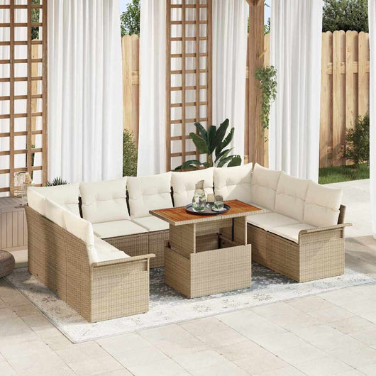 Set da giardino di 10 pezzi della  con cuscini in rattan sintetico beige 3358115