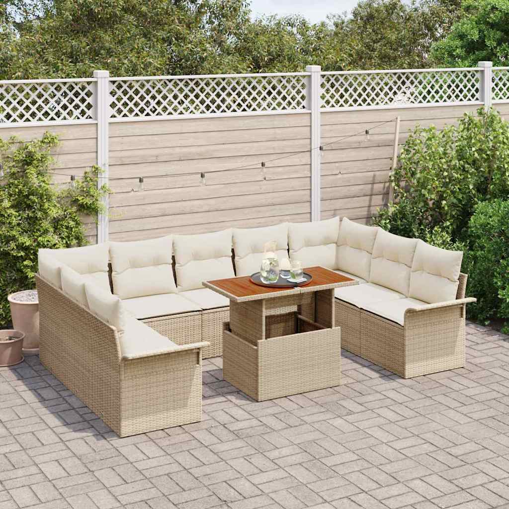 Set da giardino di 10 pezzi della  con cuscini in rattan sintetico beige 3358115