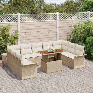 Set da giardino di 10 pezzi della  con cuscini in rattan sintetico beige 3358115