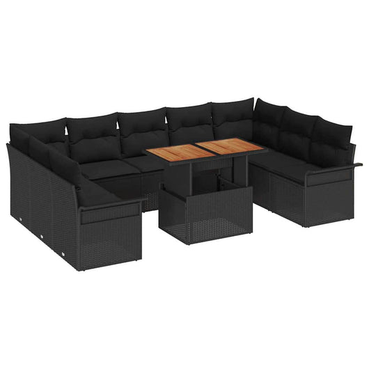vidaXL Set Divano da Giardino 10 pcs Nero Poly Rattan