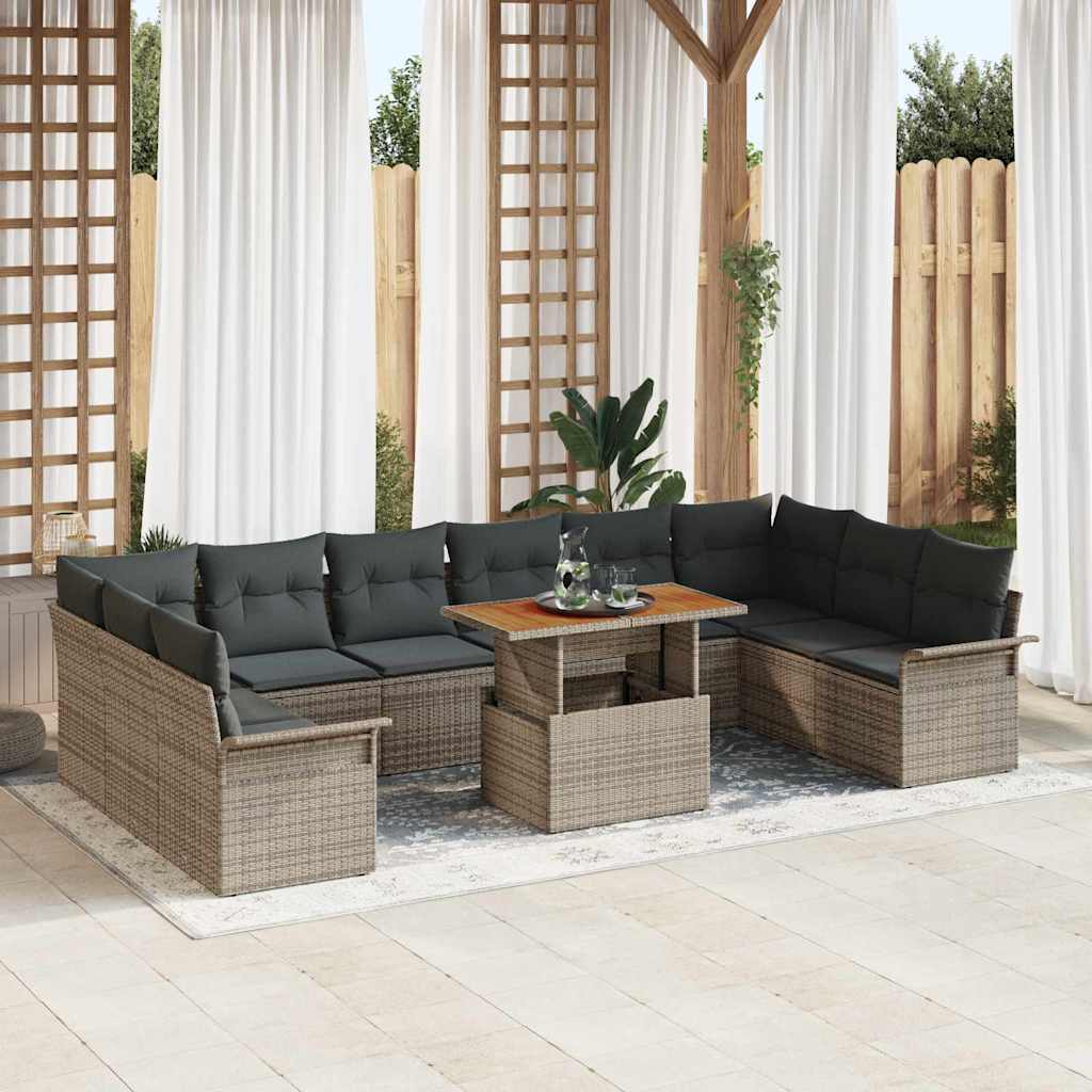 Set Divano da Giardino  con 11 Pezzi e Cuscini Grigi in Polyrattan. 3358120