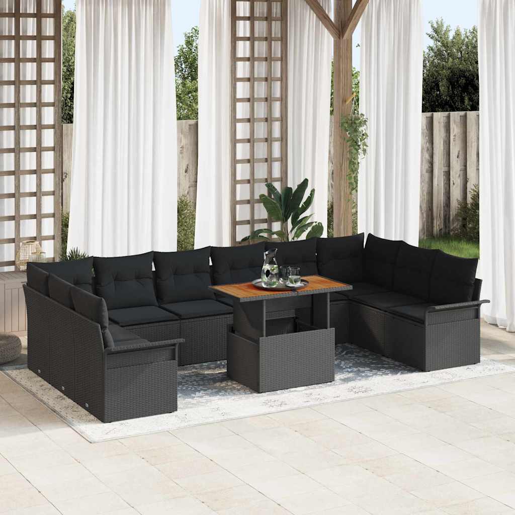 Set da Giardino  11 Pezzi con Cuscini in Rattan Sintetico Nero 3358123