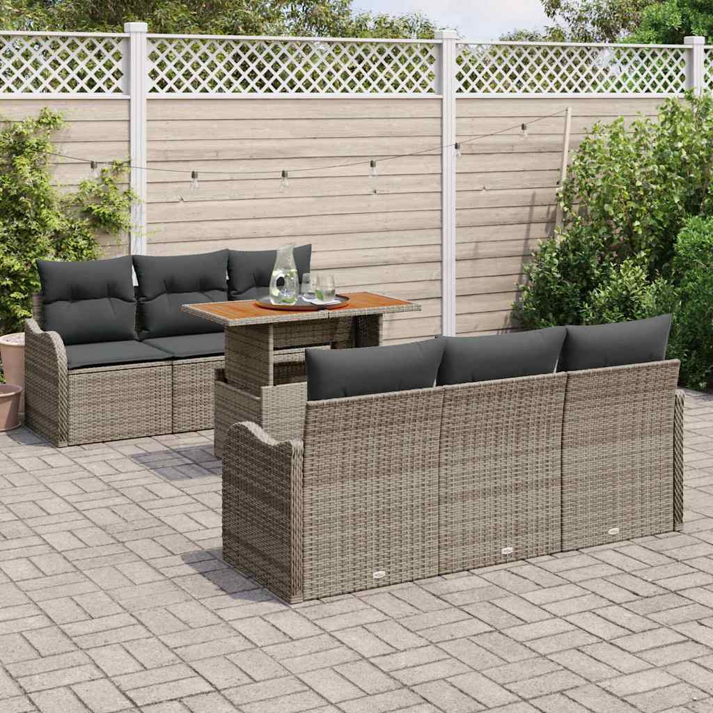 Set Divani da Giardino  da 7 Pezzi con Cuscini Grigi in Rattan Sintetico 3358141