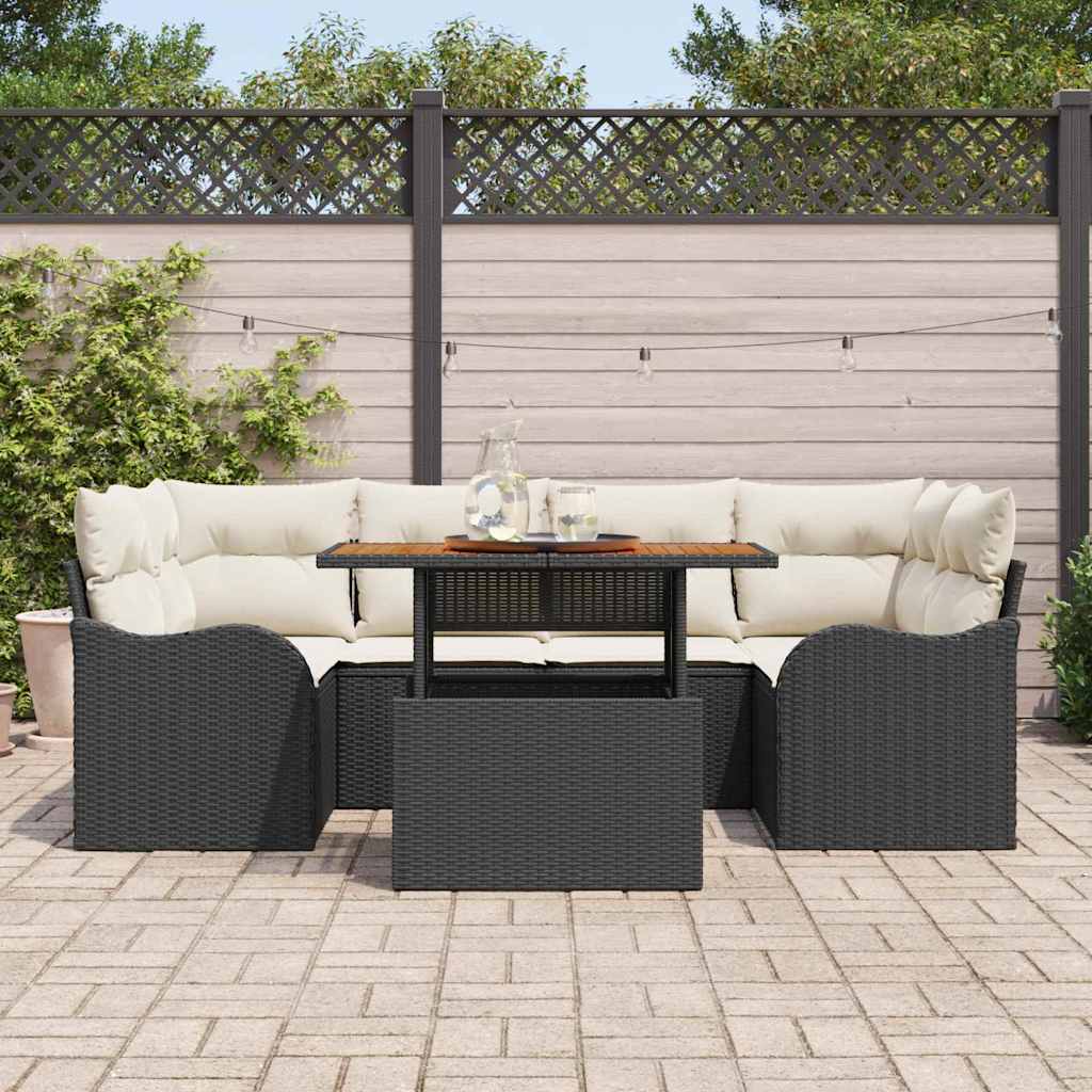 Set di divani da giardino a 7 pezzi con cuscini in rattan nero 3358147
