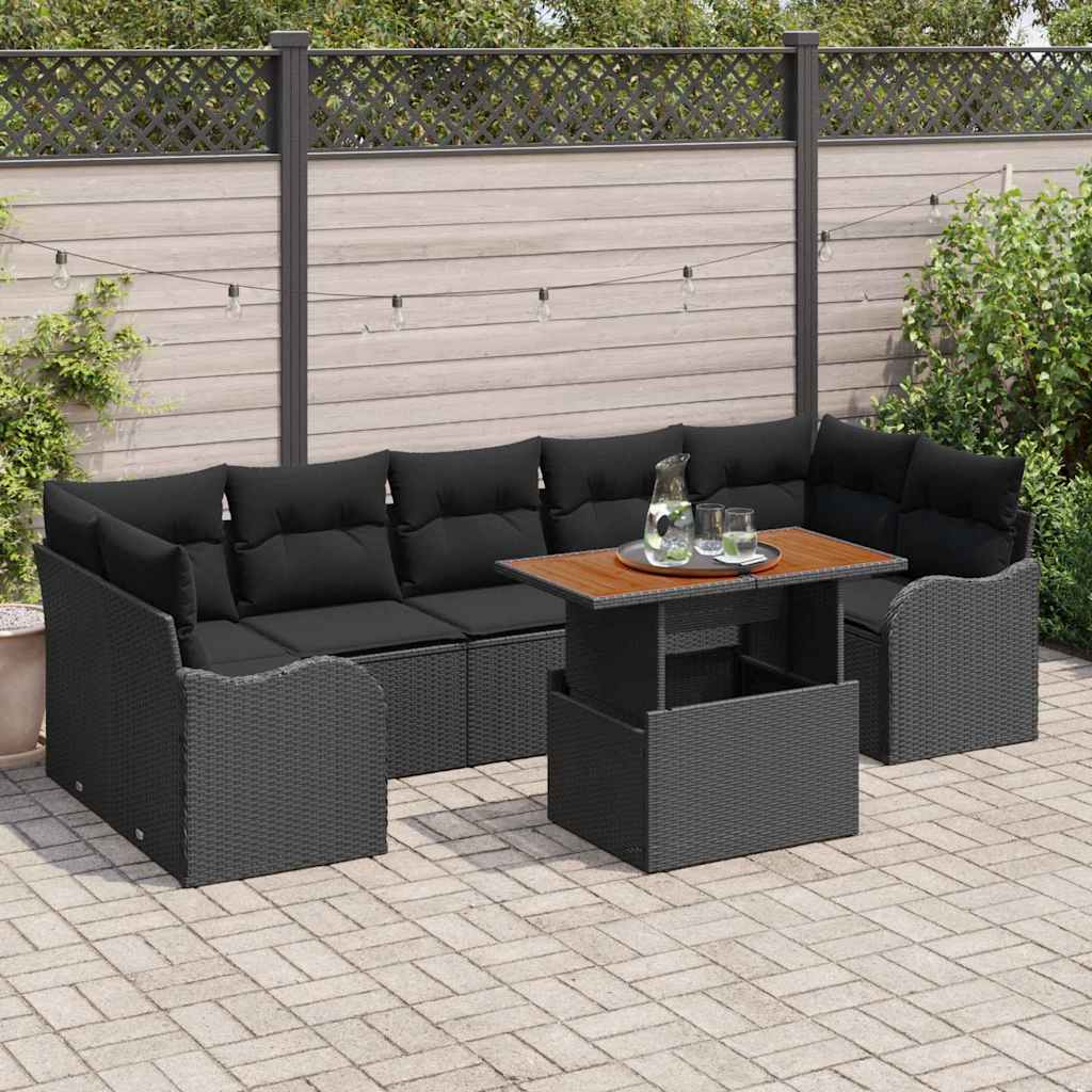 vidaXL Set Divano da Giardino con archiviazione 8 pcs Nero Poly Rattan