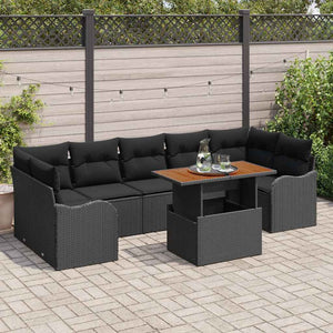 vidaXL Set Divano da Giardino con archiviazione 8 pcs Nero Poly Rattan