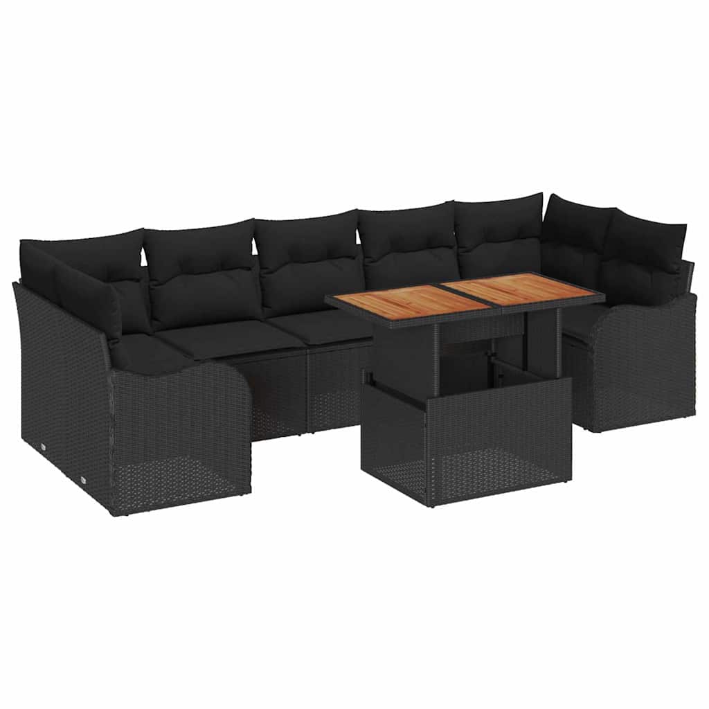 Set di Divani da Giardino  in 8 Pezzi con Cuscini Neri in Rattan Sintetico 3358165