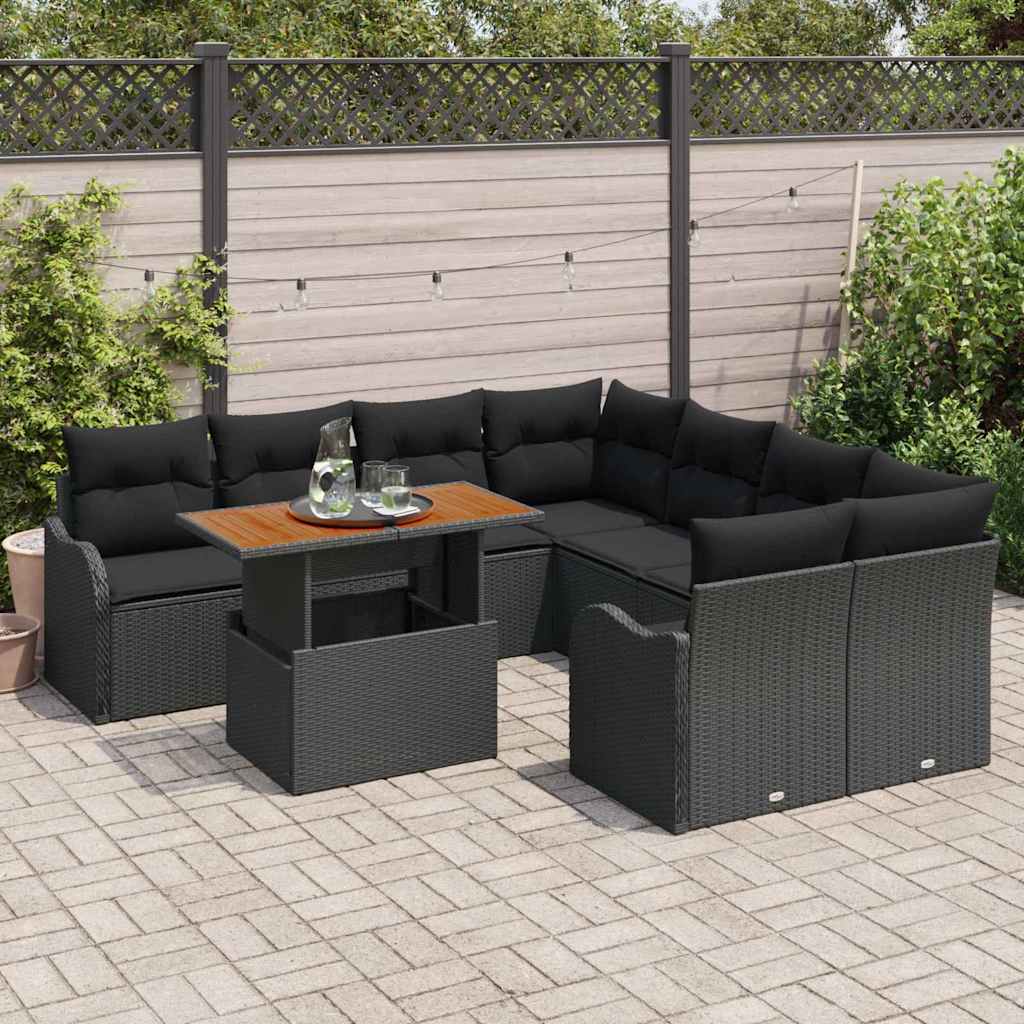 Set da Giardino  9 Pezzi con Cuscini in Rattan Polyrattan Nero 3358179