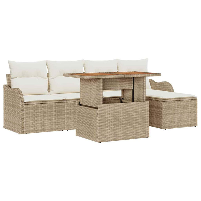 Set di divani da giardino  in 6 pezzi con cuscini e rattan sintetico beige. 3358185