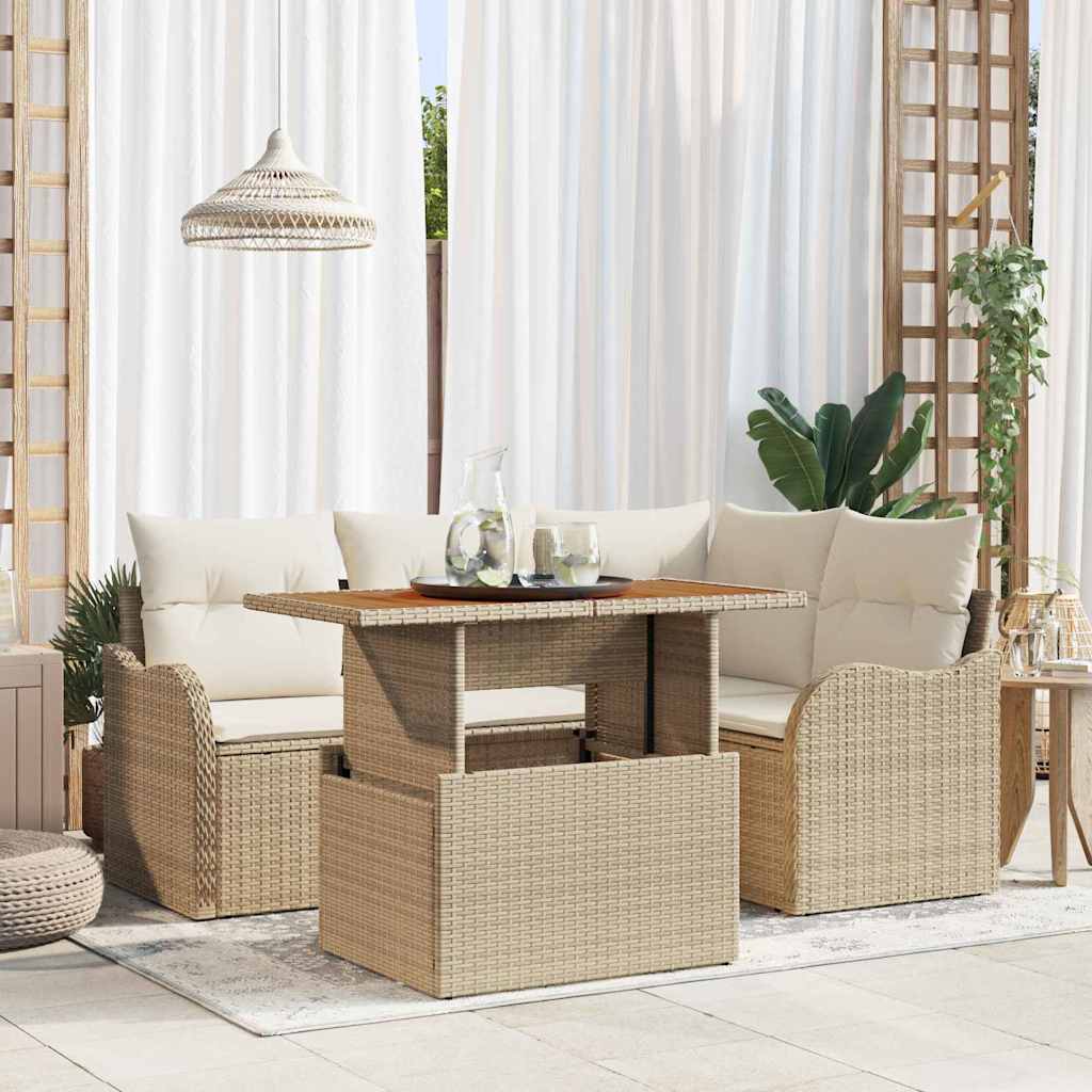 Set di divani da giardino  a 5 pezzi con cuscini in rattan sintetico beige 3358192