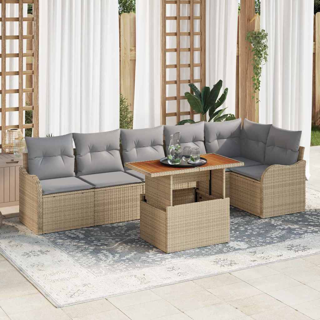 Set da Giardino 7 Pezzi  con Cuscini Beige in Rattan Sintetico 3358205