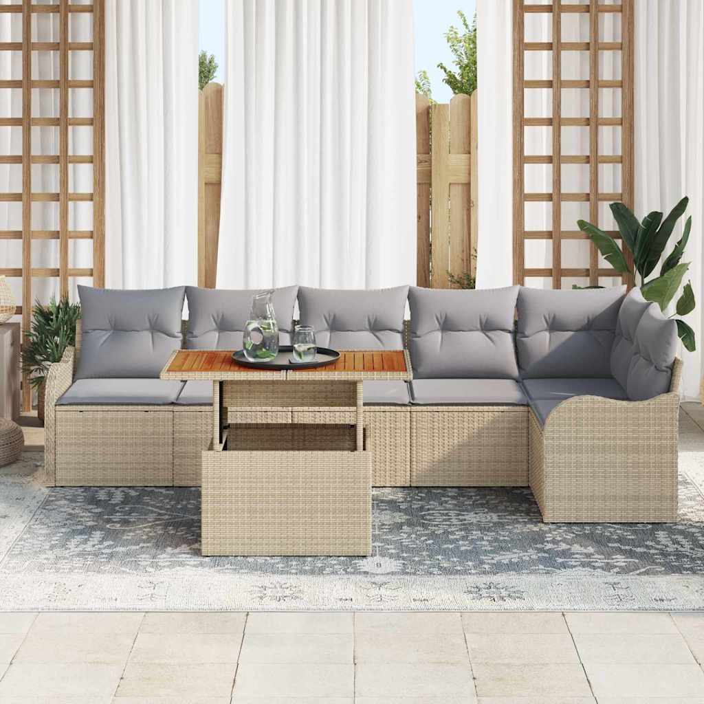 Set da Giardino 7 Pezzi  con Cuscini Beige in Rattan Sintetico 3358205