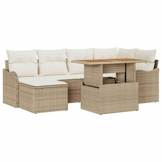 vidaXL Set Divano da Giardino 7 pcs Beige Poly Rattan