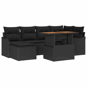 Set di Divano da Giardino 7 Pezzi con Cuscini in Rattan e Poliestere Nero. 3358221