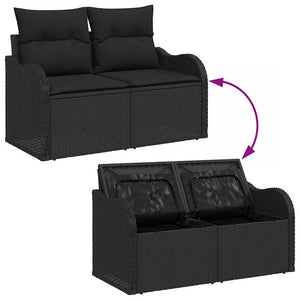 Set di Divano da Giardino 7 Pezzi con Cuscini in Rattan e Poliestere Nero. 3358221