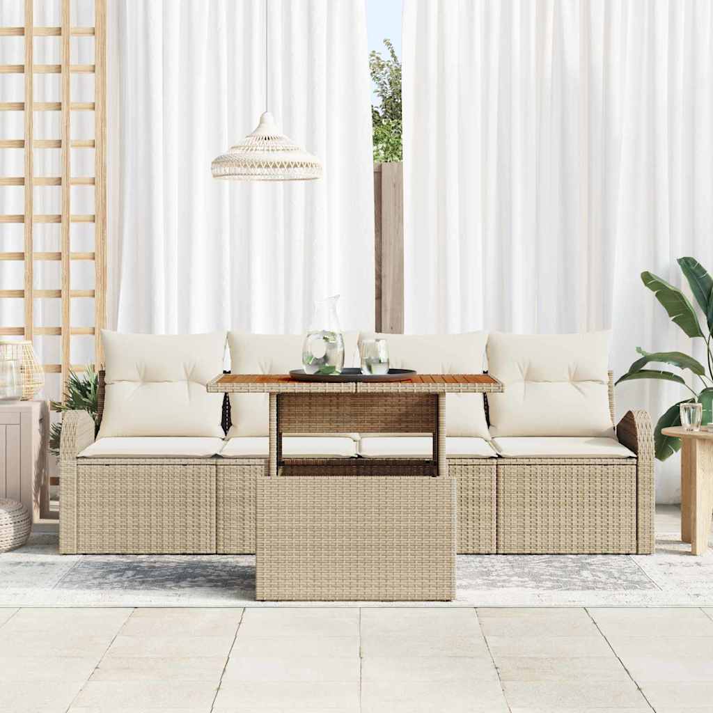 Set di Divani da Giardino 5 Pezzi con Cuscini in Rattan Beige di 3358255