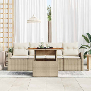 Set di Divani da Giardino 5 Pezzi con Cuscini in Rattan Beige di 3358255