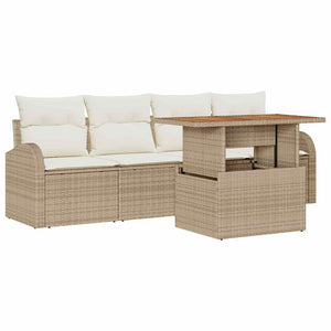 Set di Divani da Giardino 5 Pezzi con Cuscini in Rattan Beige di 3358255