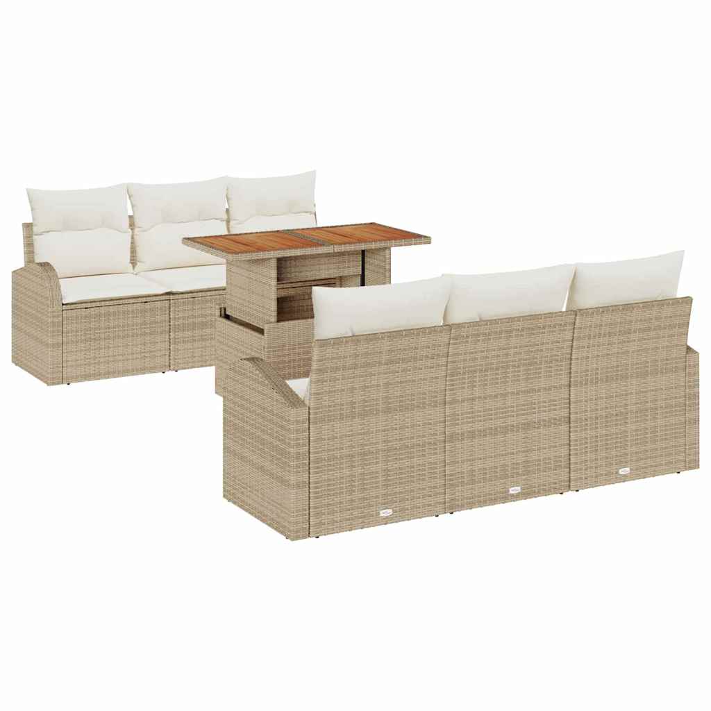 Set di Divani da Giardino  7 Pezzi con Cuscini Beige in Rattan Sintetico 3358269