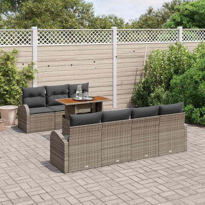 Set di divani da giardino da 8 pezzi con cuscini grigi in rattan 3358281