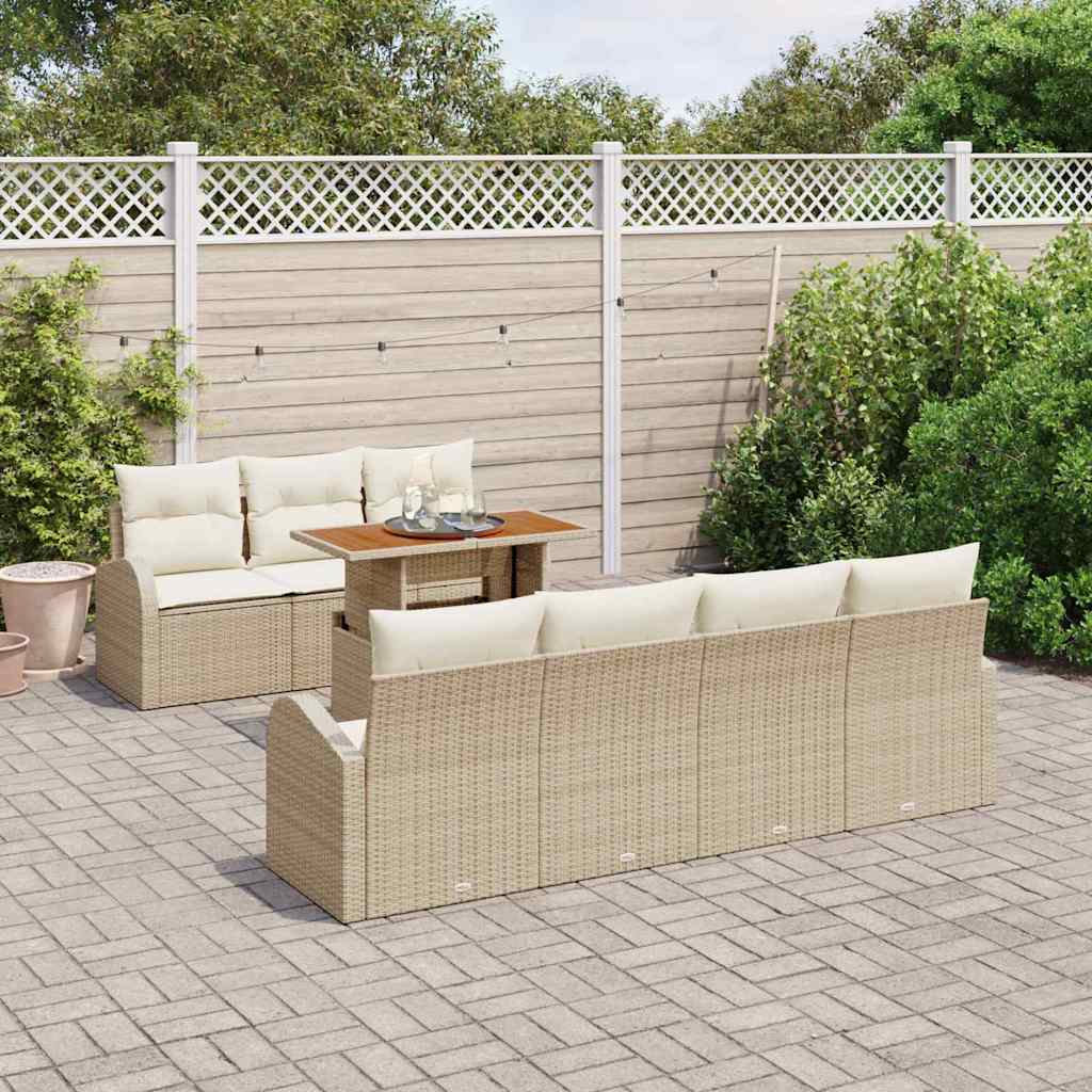 Set da giardino di 8 pezzi  con cuscini beige in polirattan 3358283