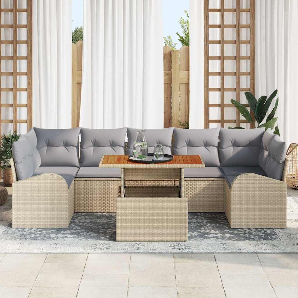 Set da Giardino  8 Pezzi con Cuscini Beige in Polyrattan 3358289