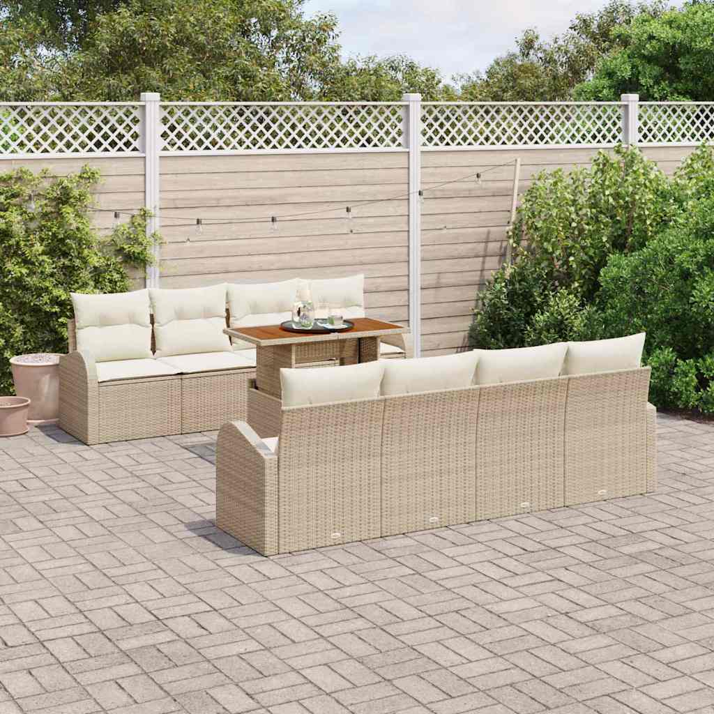 Set Divani da Giardino 9 Pezzi  con Cuscini Beige in Rattan Sintetico 3358297
