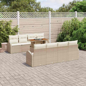 Set Divani da Giardino 9 Pezzi  con Cuscini Beige in Rattan Sintetico 3358297