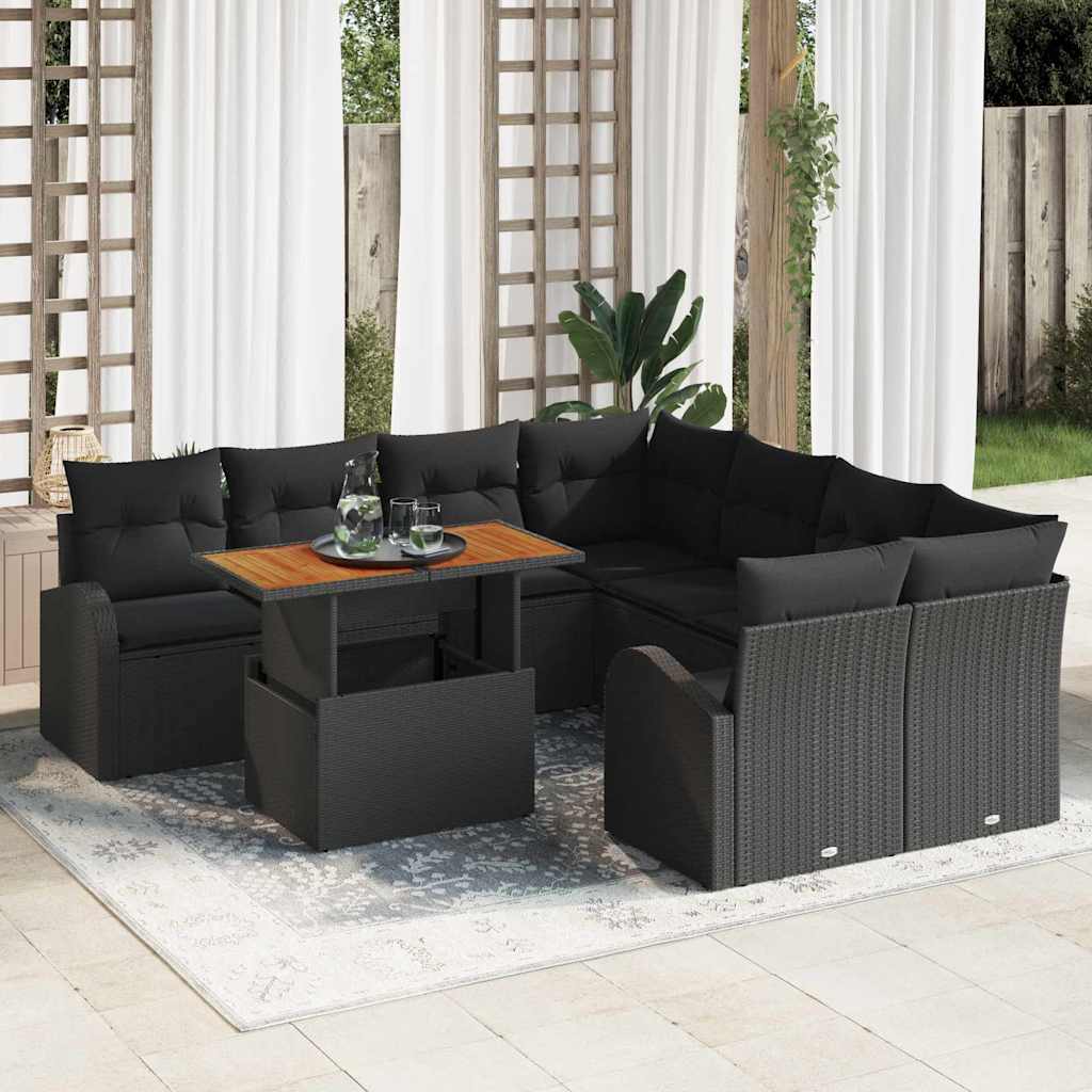 Set di divani da giardino 9 pezzi  con cuscini in rattan polietileno nero 3358305
