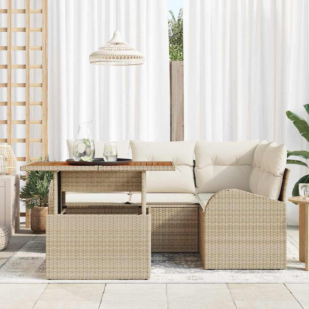 Set di divani da giardino  con 5 pezzi e cuscini beige in rattan poliester. 3358318