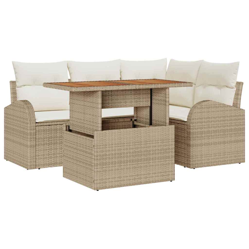 Set di divani da giardino  con 5 pezzi e cuscini beige in rattan poliester. 3358318