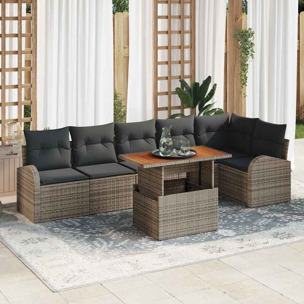 Set di Divani da Giardino  7 Pezzi con Cuscini Grigi in Rattan 3358330