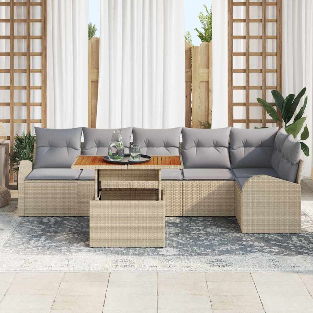 Set da Giardino  a 7 Pezzi con Cuscini Beige in Polirattan 3358331