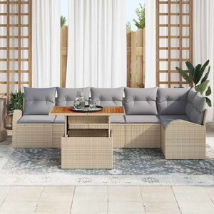 Set da Giardino  a 7 Pezzi con Cuscini Beige in Polirattan 3358331