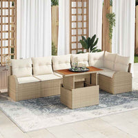 Set divano da giardino 7 pezzi  con cuscini in rattan sintetico beige. 3358332