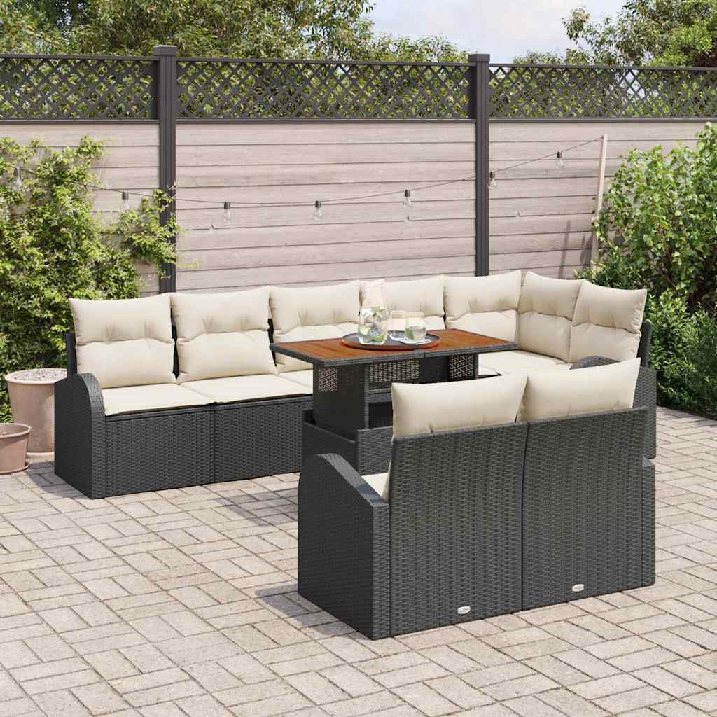 Set di Divani da Giardino  9 Pezzi con Cuscini Neri in Rattan Sintetico 3358336