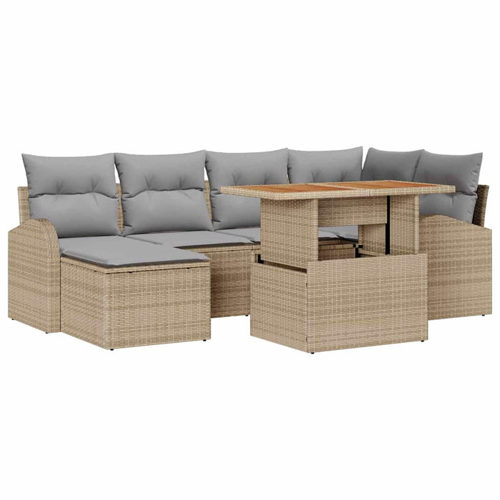 vidaXL Set Divano da Giardino 7 pcs Beige Poly Rattan