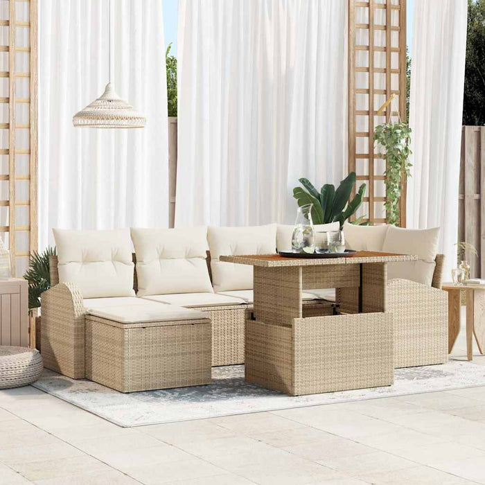 vidaXL Set Divano da Giardino 7 pcs Beige Poly Rattan