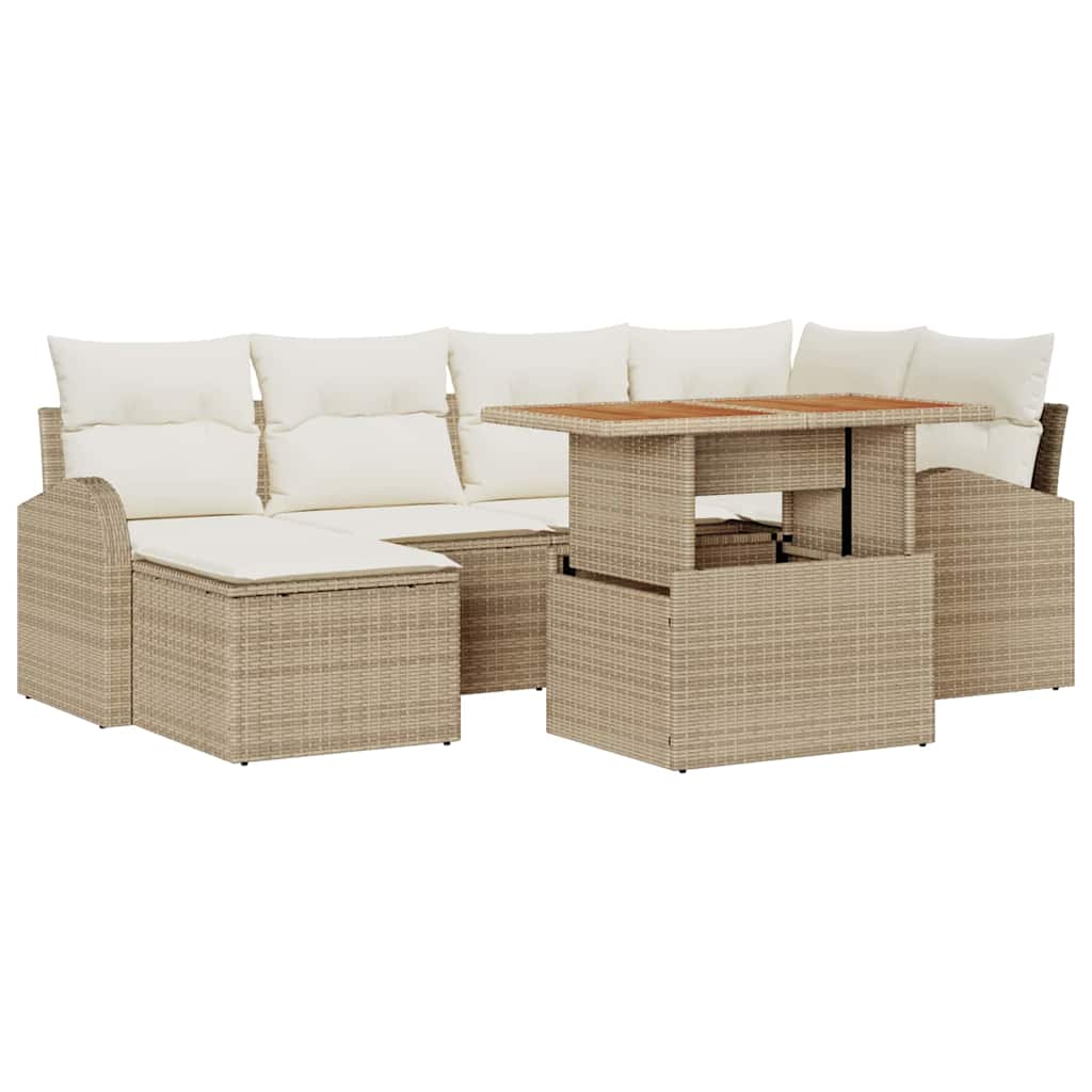 vidaXL Set Divano da Giardino 7 pcs Beige Poly Rattan