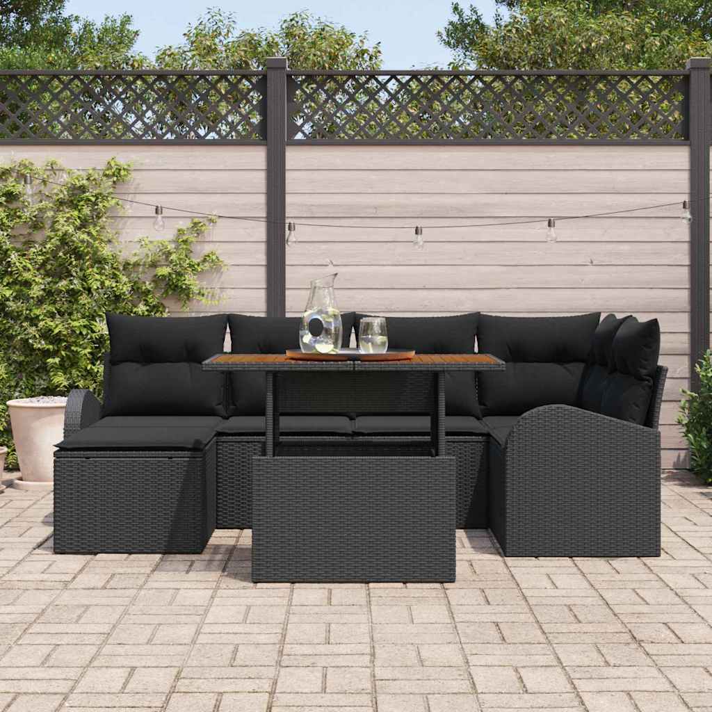 vidaXL Set Divano da Giardino con archiviazione 7 pcs Nero Poly Rattan