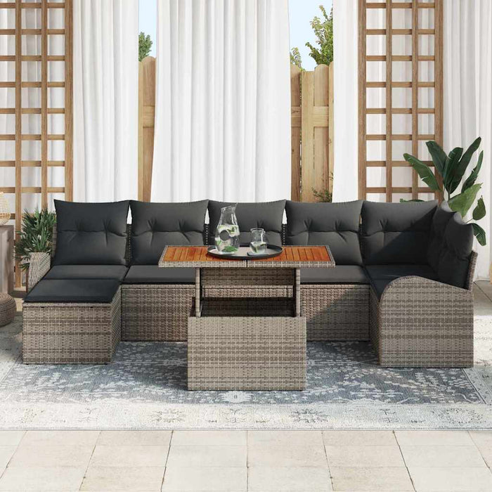 Set da giardino con 8 pezzi e cuscini grigi in polirattan 3358351