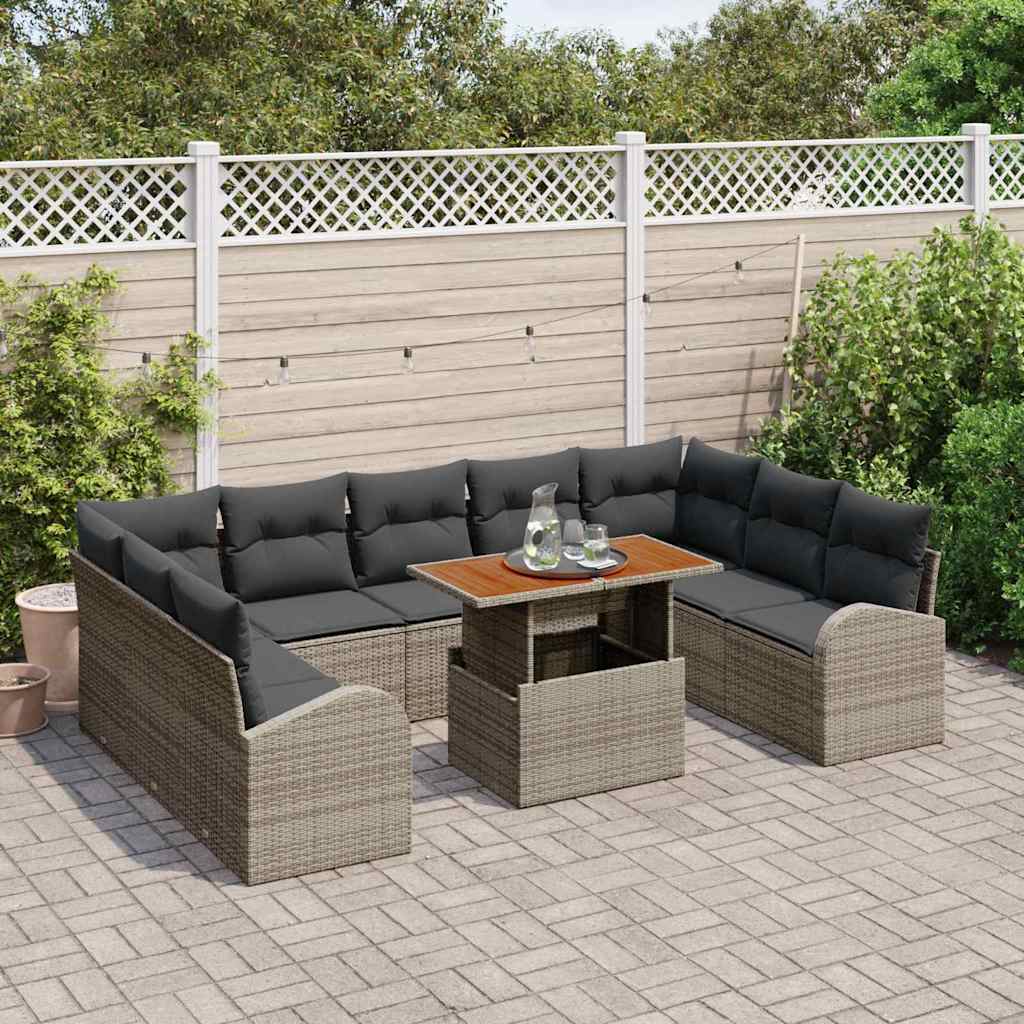 Set da Giardino  in Rattan Sintetico da 10 Pezzi con Cuscini Grigi 3358365