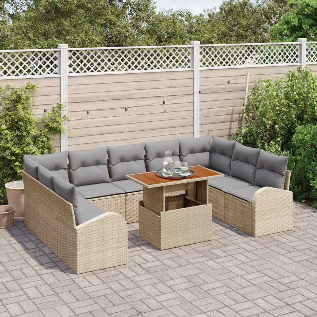 Set di Sofà da Giardino  10 Pezzi con Cuscini Beige in Rattan Sintetico 3358366