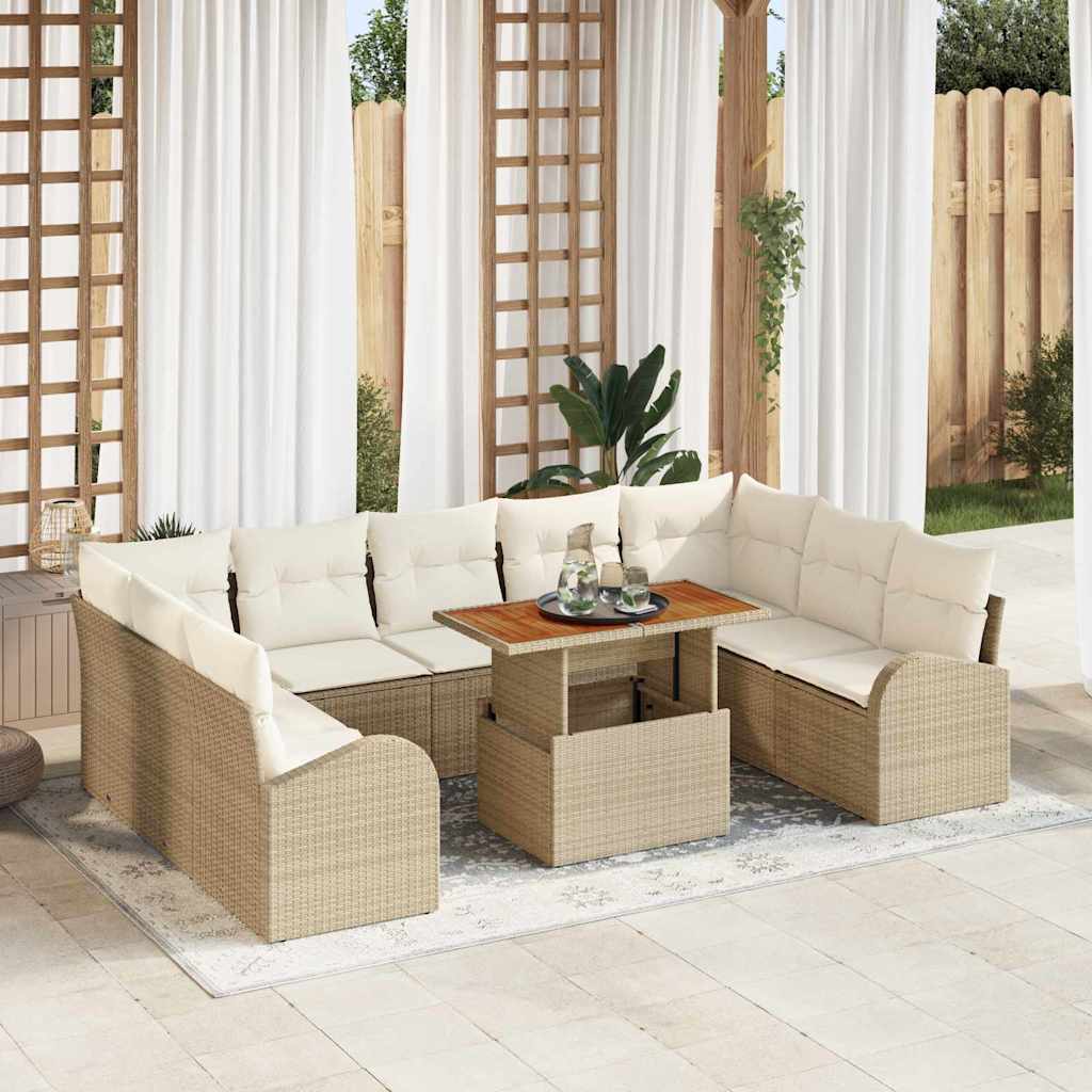 Set di divani da giardino , 10 pezzi con cuscini beige in rattan sintetico 3358367